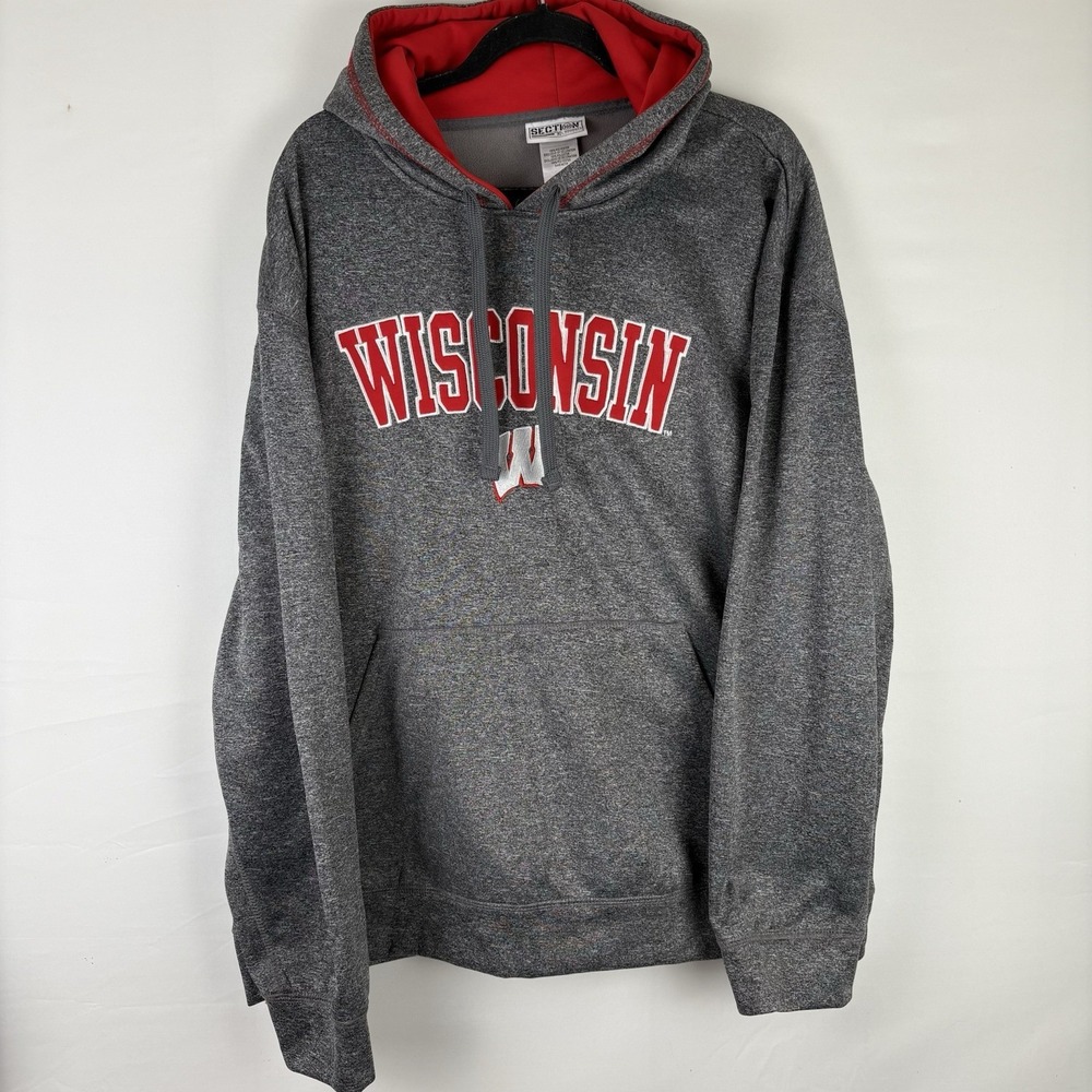 Wisconsin Badgers Hoodie Sweatshirt Mens XL Gray & Red Knights Apparel NCAA